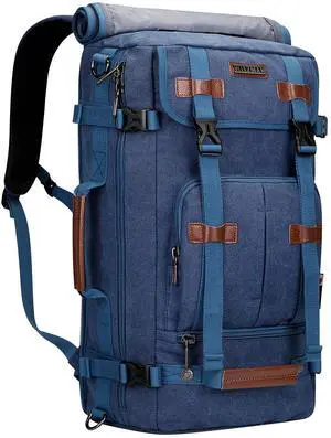 WITZMAN Canvas Backpack Vintage Travel Backpack Large Laptop Bags Convertible Shoulder Rucksack(A519-1 Classic Blue)