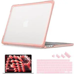 Batianda Ultimate Laptop Case for M4 MacBook Air 13.6 inch 2025 2024 2022 Model A3240/A3113/A2681 Matte Bling Transparent Surface Carbon Fiber Edges Anti-Scratch and Anti-Fingerprint, Peach Pink