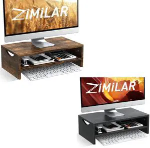 Zimilar Monitor Stand Riser, 2 Tiers Laptop Computer Monitor Riser for PC Screen, iMac, Desktop Wooden Screen Monitor Stand Riser with Storage Organizer for Home Office