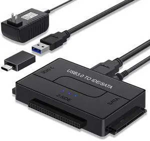 USB 3.0 to SATA IDE Hard Drive Reader, YINNCEEN External Hard Drive Ultra Recovery Converter Universal Hard Drive Adapter Kit for 2.5/3.5 HDD/SSD Hard Drive Disk, Include 12V/2A Power Adapter
