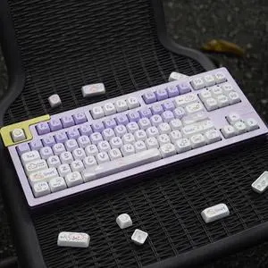 SUEHIODHY PBT Rabbit Keycaps Set MOA Profile Cute Purple White Keycaps 142 Keys Custom Dye-Sublimation Keyboard Key Caps for 60% 65% 70% 75% 100% Cherry MX Switches Mechanical Keyboards