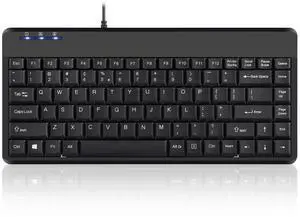 Perixx PERIBOARD-409H Wired USB Mini Keyboard with 2 USB Hubs, Black, US English Layout