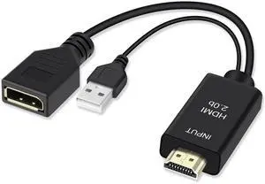 FERRISA 4K@60Hz HDMI to DisplayPort Cable Adapter/Converter with USB Power, Male to Female HDMI to DP Adaptor for Monitor, Support HDMI2.0 HDCP2.2, Compatible with , PS5, NS, Mac Mini(NOT USB Port)