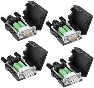 Dbilida DB9 Solderless Connector (2Male+2Female), DB9 Breakout Connector RS232 D-SUB Serial to 9pin Port Terminal with Case