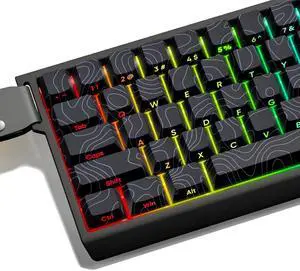 dagaladoo Black Topographic keycaps Double Shot PBT keycaps Shine Through Keyboard Keys Side Printed Key caps Cherry Profile Custom keycap Set for100%, 75%, 65%, 60% US Layout Mechanical Keyboard