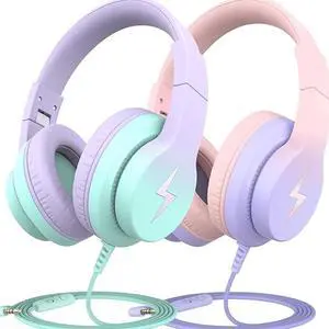 Candy Bila 2 Pack Kids Headphones, Wired Headphones for Kids Over Ear with Microphone, 85/94dB Volume Limiter Headphone for Girls Boys, Foldable Headphone for Learning & Entertainment
