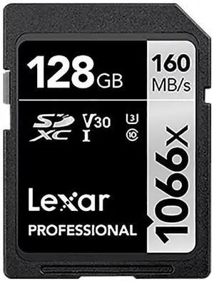 Lexar 128GB Professional 1066x SD Card, UHS-I, C10, U3, V30, Full HD, 4K, Up To 160MB/s Read SDXC Memory Card, for DSLR & Mirrorless Cameras (LSD1066128G-BNNNU)