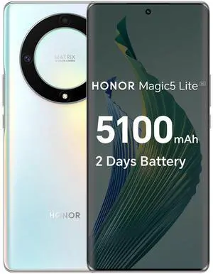 Honor Magic5 Lite Dual-SIM 256GB ROM + 8GB RAM (Only GSM | No CDMA) Factory Unlocked 5G Smartphone (Titanium Silver) - International Version