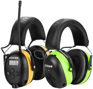 ZOHAN EM042 AM/FM Radio Headphone with Digital Display, Ear Protection for Lawn Mowing&ZOHAN EM037 Hearing Protection with Bluetooth, NRR 25dB, Headphones for Mowing Construction