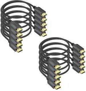 Short HDMI Cables 1 Ft, 10-Pack Thin 4K HDMI Cables Braided- High Speed Shielded HDMI 2.0 Cable Male to Male Flexible with Ethernet, 4K HDR 3D ARC & CL3 Rated for KVM, Docking Station,Computer,TV,Game