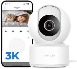 IMILAB C22 3K Security Indoor Camera - 360° View Home Camera with Color Night Vision for Baby/Pet Monitor, Plug-in 2.4Ghz WiFi 6 Inside Cam, 2-Way Audio, AI Detection, Local/Cloud Storage(White)
