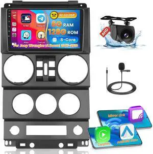 Roinvou [8 Core 6G+128G] for Jeep Wrangler (4 Doors) 2007-2010 Android Radio with Wireless Carplay Android Auto, 9 Inch IPS Touch Screen Car Stereo, Bluetooth 5.0, 32 EQ, GPS, WiFi, 59UI, SWC