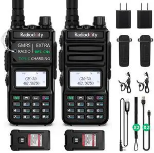Radioddity 2 Pack GM-30 GMRS Handheld Radio 5W Long Range Two Way Radio for Adults, GMRS Repeater Capable, with NOAA Scanning & Receiving, Programming Cable, Display SYNC, for Off Road Overlanding