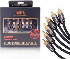 Elite Audio Pro Series 15ft. 6-Channel Car Audio RCA Cable - Triple Shielded, Brass Connectors, Oxygen Free Copper Noise Reducing Audio Cable for Amplifiers Subwoofers Speakers and Processors  PRO615