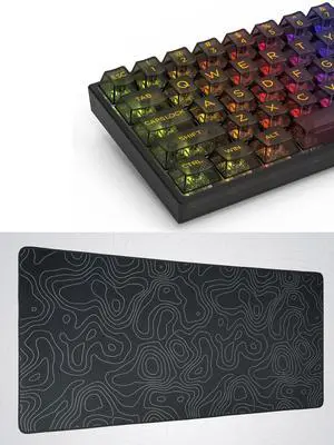 dagaladoo 140 Keys Black Clear Keycaps Full Set, Custom Cherry Profile Keycaps Transparent PC Material Keycaps Bundle with XXL Black Topographic Mouse Pad
