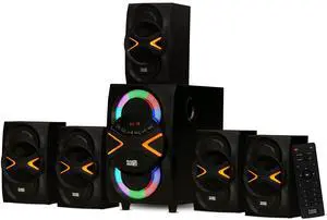 Acoustic Audio by Goldwood 5.1 Speaker System 5.1-Channel with LED lights and Bluetooth Home Theater Speaker System, Black (AA5210)