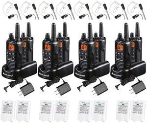Midland LXT600BBX4 FRS Business Walkie Talkies - Long Range 36-Channel Two-Way Radios with Headsets and Charging Base, NOAA Weather Alerts (8-Pack, Black)