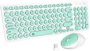 FD Wireless Keyboard and Mouse Combo - 2.4GHz USB Cordless, Cute Round Keys, Quiet and Slim Set for Laptop, Computer, TV, and Mac - Mint Green & White