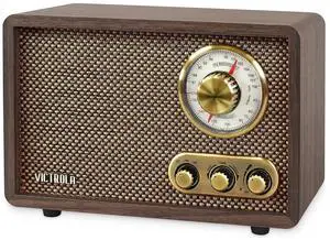 Victrola Willow  Retro Wood Bluetooth Radio with Built-in Speakers: Elegant & Vintage Design, Rotary AM/FM Tuning Dial, Bass & Treble Control, Wireless Streaming (Espresso)