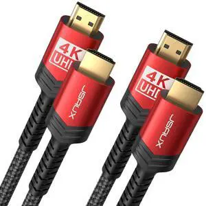 4K Long HDMI Cable 2 Pack 25 ft, JSAUX 18Gbps High Speed HDMI 2.0 Braided Cord, 4K 60Hz HDR, 2K 1440P 144Hz, 1080p, HDCP 2.2, 3D, ARC, Ethernet Compatible with Monitor Smart TV PC PS5 PS4 Blu-ray -Red
