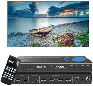 OREI 4K 2x2 Video Wall Controller with HDMI and USB-C inputs, 4K@60Hz Resolution | 180° Rotation, RS-232, and Audio Extraction