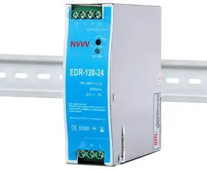 NVVV EDR-120-24 120W 24VDC 5Amp Industrial DIN Rail Power Supplies (24V 120W), Silver