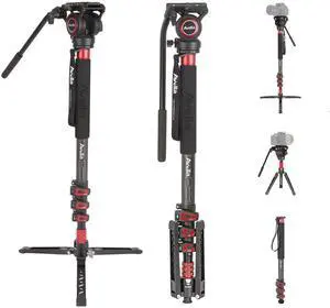 Avella CD324 Carbon Fiber Video Monopod Kit, with Fluid Head and Removable feet, 71 Inch Max Load 13.2 LB for Canon Nikon Sony Olympus Panasonic DSLR Camera