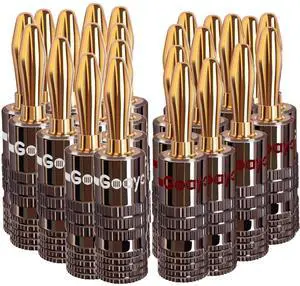 Goaycer Speaker Connector Banana Plugs - 24K Gold Plated Brass 4mm Plug (12 Pairs/24 pcs)