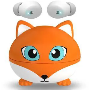 Kids Wireless Earbuds, 85dB Safe Volume, Kids Headphones Bluetooth with Charging Case, Built-in Mic, Touch Control, Waterproof, Earbuds for Boys Girls Teens,Compatible Phones Kindle School Tablet, Fox