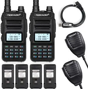 TIDRADIO TD-H5 GMRS Radio with 4pcs 1500mah Batteries, 5Watt GMRS Handheld Radio for Adults, GMRS Repeater Capable, Two Way Radio with NOAA Weather Receiver & Scan (2 Pack)
