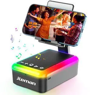 Gifts for Men Women, Cell Phone Stand with Bluetooth Speaker and Light, Portable Lanyard, Cool Tech Gifts for Dad Mom Husband, Unique Birthday Gift Ideas Black