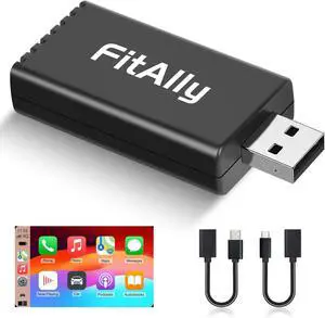 FitAlly Wireless CarPlay Adapter,Plug & Play Carplay Wireless Adapter, USB-C & USB-A Cables,Dongle Converts Wired Carplay to Wireless for Factory Wired Cars from 2016+ & iPhone iOS 10+