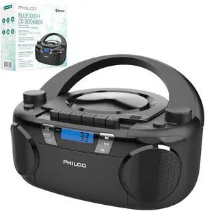 Philco Portable CD Player Boombox Bluetooth with Cassette Player All in one Powerful Stereo Boom Box CD Radio Player for Home with Powerful Bass, FM Radio/USB/MP3/AUX Input