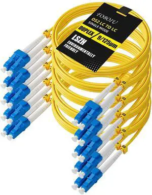 Foboiu 5 Pack OS2 LC to LC Single Mode Fiber Patch Cable 2m/6ft, Duplex OS2 SM Fiber Optic Cable OS1, 9/125um LZSH 1G/10GB Fiber Optical Patch Cord, Including 3ft/6ft/10ft/15ft