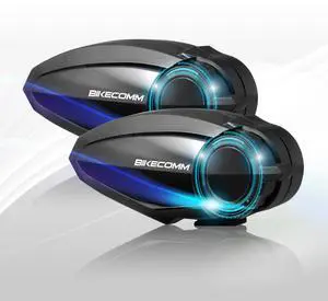BIKECOMM BK-S2 Motorcycle Bluetooth Intercom Headset - Helmet Communication System, Waterproof Speaker, Voice Comm Earbuds, Helmet Headphone, Noise Cancellation (Duo Black)