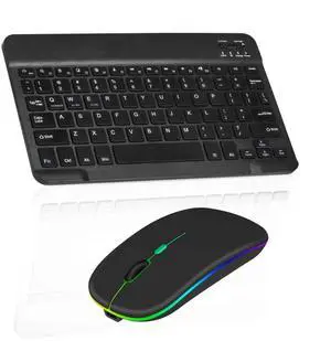 Rechargeable Bluetooth Keyboard and Mouse Combo Ultra Slim for Amazon Fire HD 10 (2017) and All Bluetooth Enabled Android/PC-Black Keyboard with RGB LED Onyx Black Mouse