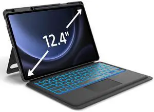 Touch Keyboard Case for Samsung Galaxy Tab S8 Plus/S7 FE/S7 Plus 12.4-inch - Magnetic Separate Keyboard with Kickstand, S Pencil Holder, 7 Solid Colors Backlit, Trackpad, Dark Gray, US English