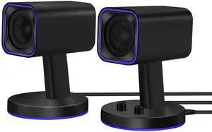 Sanyun SW202 2.25 Computer Gaming PC Speakers - 24W Fiberglass Speaker Unit - Built-in 16bit DAC Dynamic 3D Surround Sound - Bluetooth 5.2 USB Aux Inputs - RGB Backlit (Pair, Black)