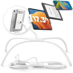 SAIJI for iPad Stand Holder Adjustable Tablet Stand for Desk, Portable Monitor Stand Tablet Holder for Bed Fit for Phones, Tablets, Portable Monitor, Switch and More 4.7"-17.3" Devices(White)