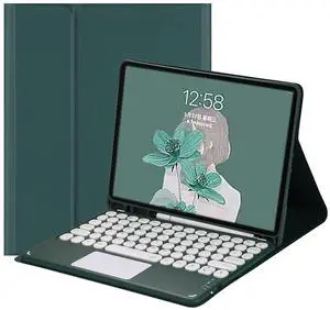 HENGHUI Keyboard Case for iPad Air 11 inch (M3/M2)/ iPad Air 5th 4th Generation 10.9 inch Case with Touchpad Detachable Round Key Candy Color Keyboard Cover (DarkGreen)