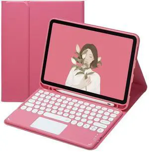 HENGHUI iPad 9th 8th 7th Generation Air 3 Pro 10.5 inch Keyboard Case with Touchpad Cute Round Key Color Keyboard iPad 9 8 7 10.2 inch Detachable Touch Keyboard Cover (Dark Pink)