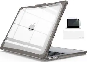 IBENZER Heavy Duty Case for 2024 2023 2022 M2 M1 MacBook Pro 13 inch A2338 A2289 A2251 A2159 A1989 with Screen Film&Keyboard Cover, Hexpact Case for 2024-2016 Mac Pro 13, Gray, HPE-T13GY+2