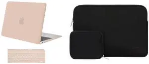 MOSISO Compatible with MacBook Air 13 inch Case 2018-2020 Rlease A2337 M1 A2179 A1932, Plastic Hard Shell Case&Neoprene Sleeve Bag with Small Case&Keyboard Cover, Camel&Black