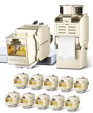 AMPCOM CAT6 Keystone Jack Ratchet Zip-tie Design, 1Gbps 250Mhz Shielded Zinc-Alloy RJ45 Tool-Free Keystone Connector 12-Pack