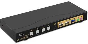 CKLau 4 Port USB 3.0 Displayport 1.4 KVM Switch 4K@144Hz 8K@30Hz with Audio, Cables for 4 PCs Sharing 1 Monitor and Single Keyboard Mouse