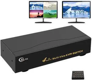 CKLau 4 Port Multi-view KVM Switch HDMI, HDMI Split KVM Switcher with Cables, Audio and 2 USB 3.0 Hub Supports Single-screen, Dual-screen, Quad-screen Modes, Split and PIP Function, 4K30Hz