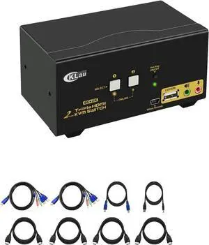 CKLau 4Kx2K@60Hz Dual Port 3 Monitor KVM Switch HDMI with Audio and Cables, KVM Switch 3 Monitors 2 Computers Supports Emulation EDID, Hotkey Switching
