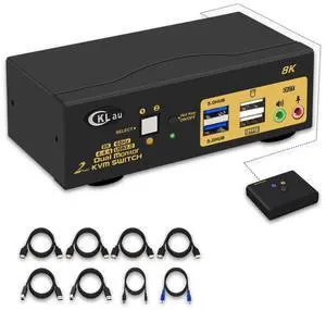 CKLau 2 Port USB 3.0 Dual Monitor HDMI KVM Switch 8K@60Hz 4K@144Hz with Audio Output and Cables Support HDMI 2.1, HDCP, HDR