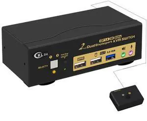 CKLau 2 Port USB 3.0 Displayport 1.4 KVM Switch Dual Monitor 8K@30Hz 4K@144Hz with Audio and Input Output Cables Supports Hotkey Switching