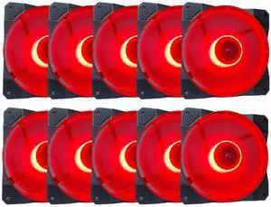 APEVIA CO1012L-RD Cosmos 120mm Red LED Ultra Silent Case Fan w/ 16 LEDs & Anti-Vibration Rubber Pads (10 Pk)